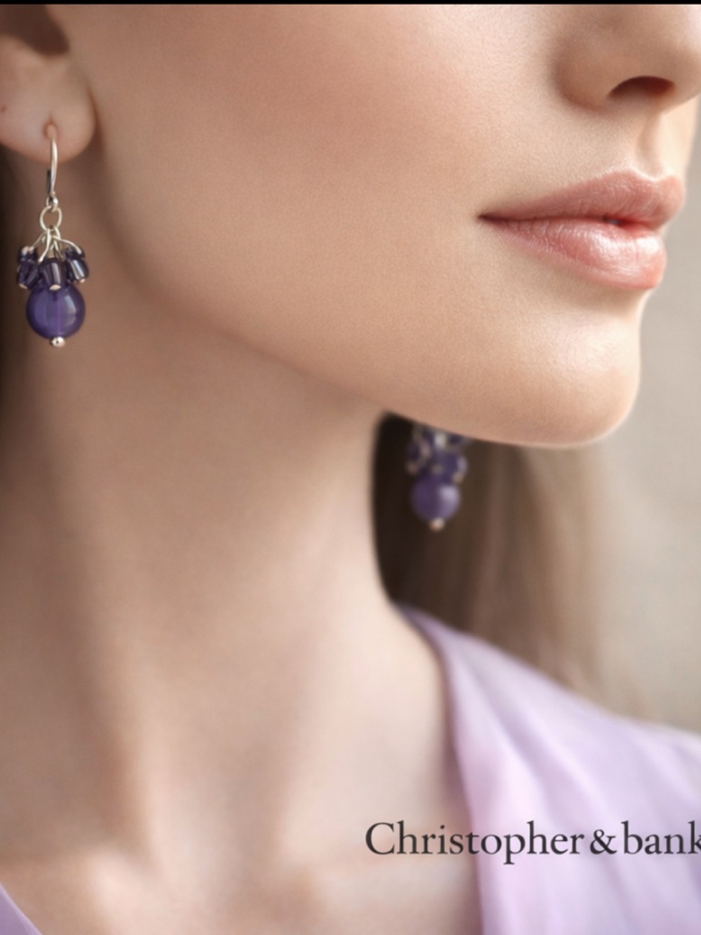 Christopher Banks Purple Bead Drop Earrings Cluster Dangle Vintage
